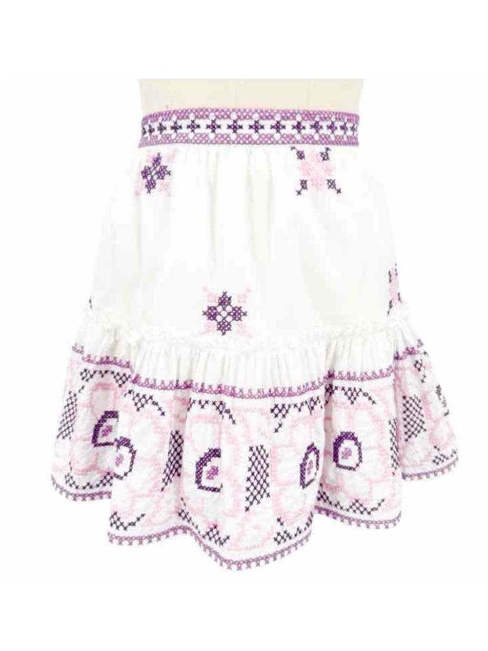 White Embroidered Circle Skirt with Purple Accents